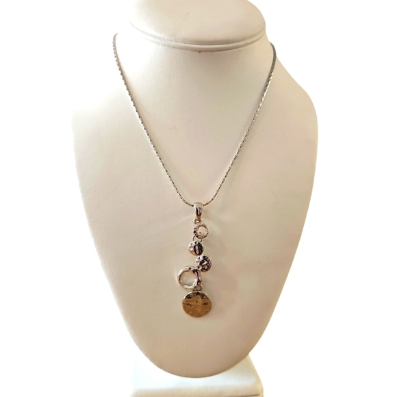 Lia Sophia Silver Tone Hammered Cirque Drop Pendant Necklace - Picture 1 of 5
